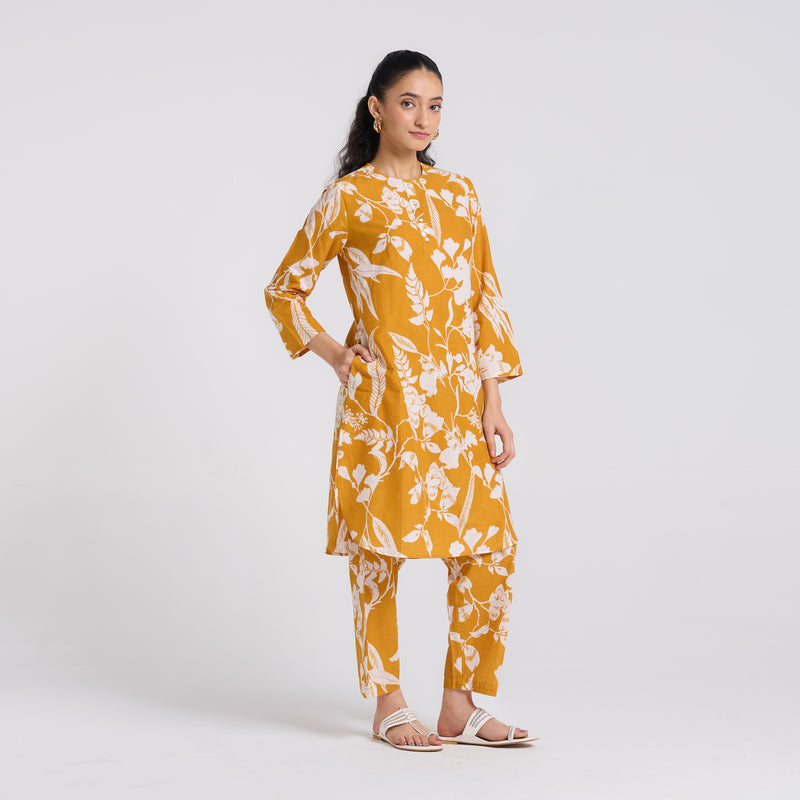 Yellow Floral Pure Cotton Co-ord Set