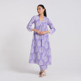 Lavender Pure Cotton Paisley Kurta Pant Set