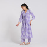 Lavender Pure Cotton Paisley Kurta Pant Set