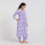 Lavender Pure Cotton Paisley Kurta Pant Set