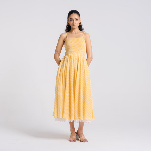 Mango Yellow Leheriya Mulmul Dress