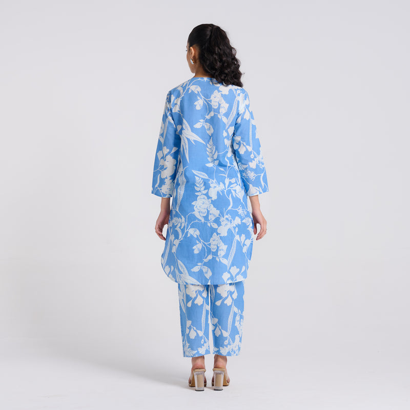 Sky Blue Floral Pure Cotton Co-ord Set