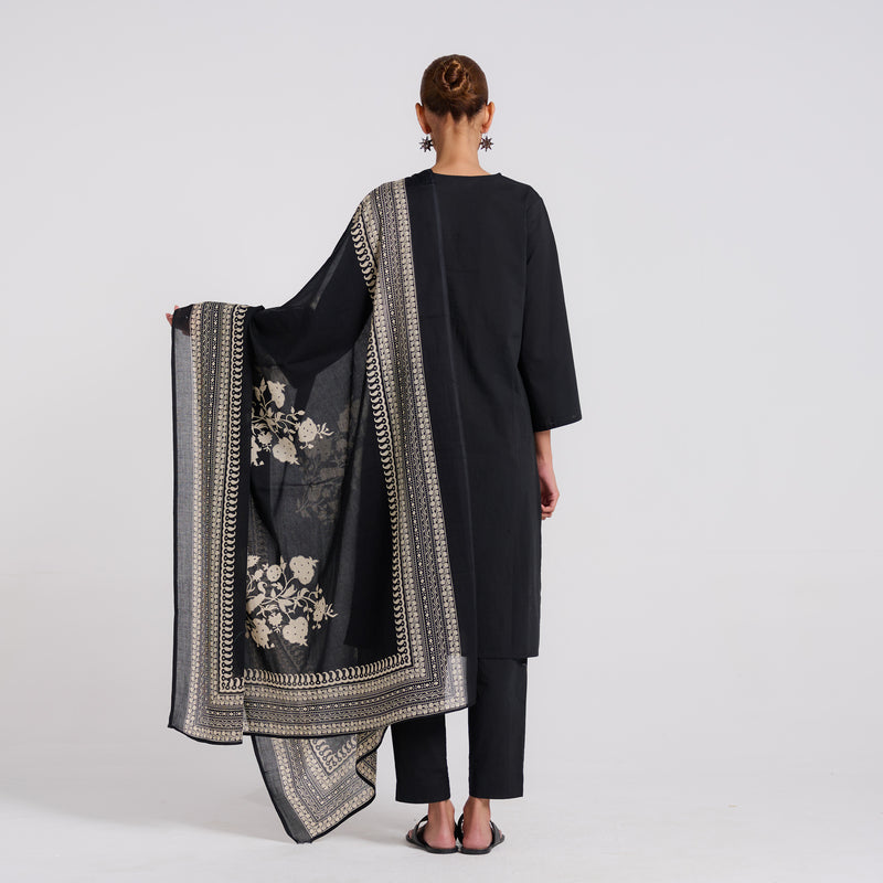 Classic Black Bagh Printed Pure Cotton Kurta Set with Dupatta