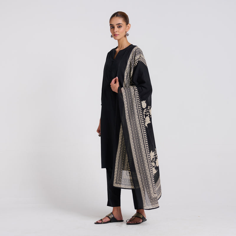 Classic Black Bagh Printed Pure Cotton Kurta Set with Dupatta