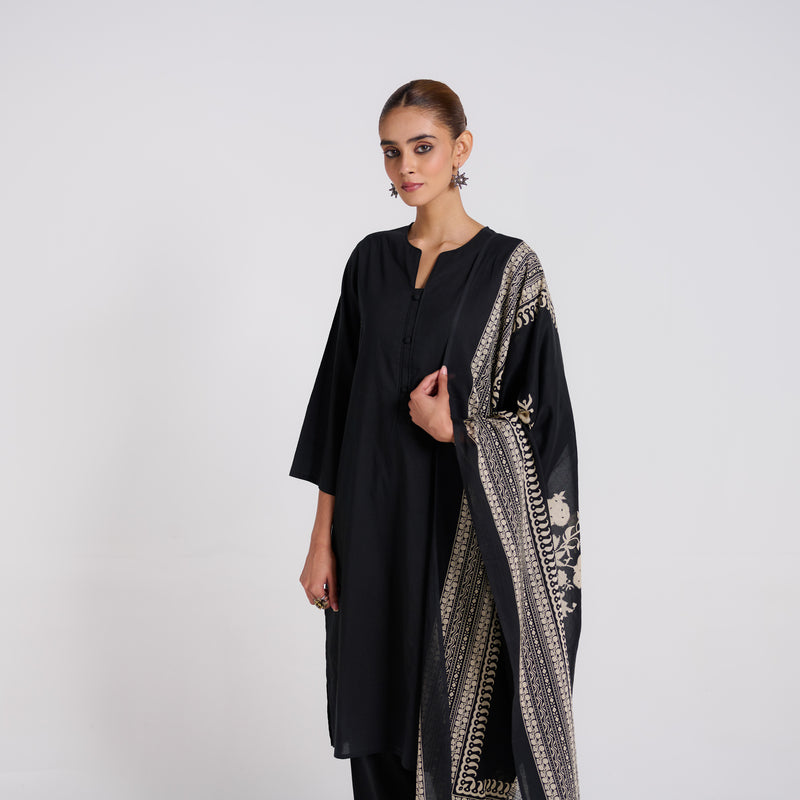 Classic Black Bagh Printed Pure Cotton Kurta Set with Dupatta