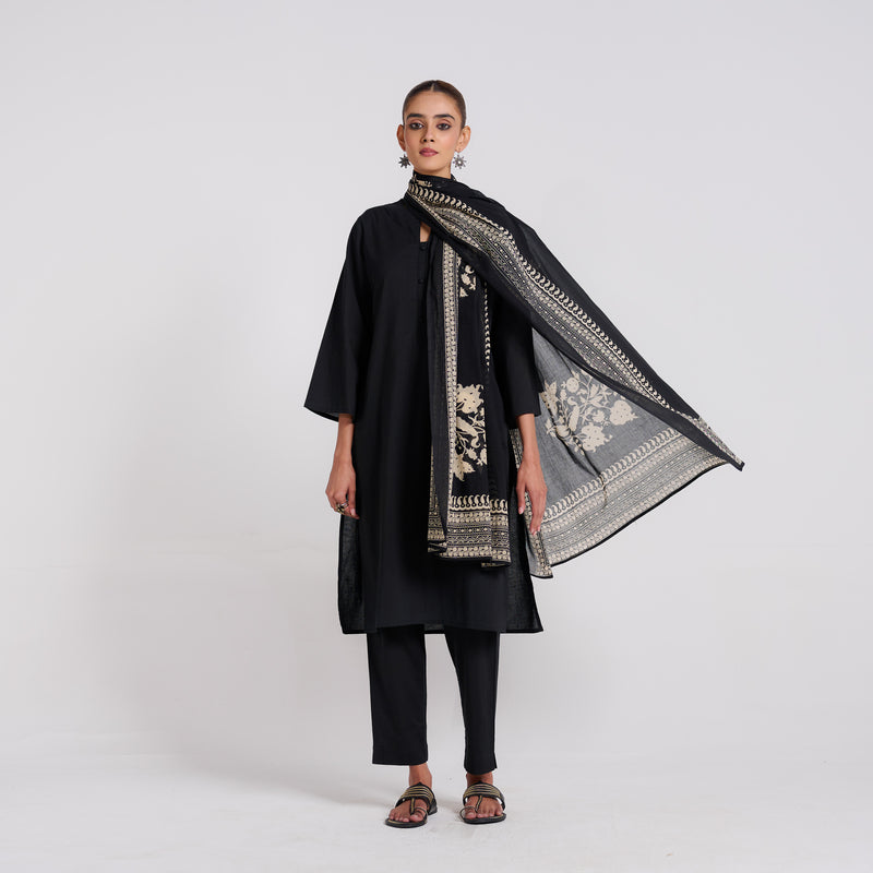 Classic Black Bagh Printed Pure Cotton Kurta Set with Dupatta