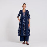 Blue Jamdani Kurta Pant Set with Embroidery Detail