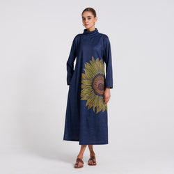 Navy Sunflower Statement Woollen Winter Dress