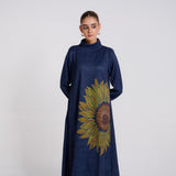 Navy Sunflower Statement Woollen Winter Dress