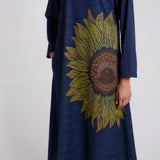 Navy Sunflower Statement Woollen Winter Dress