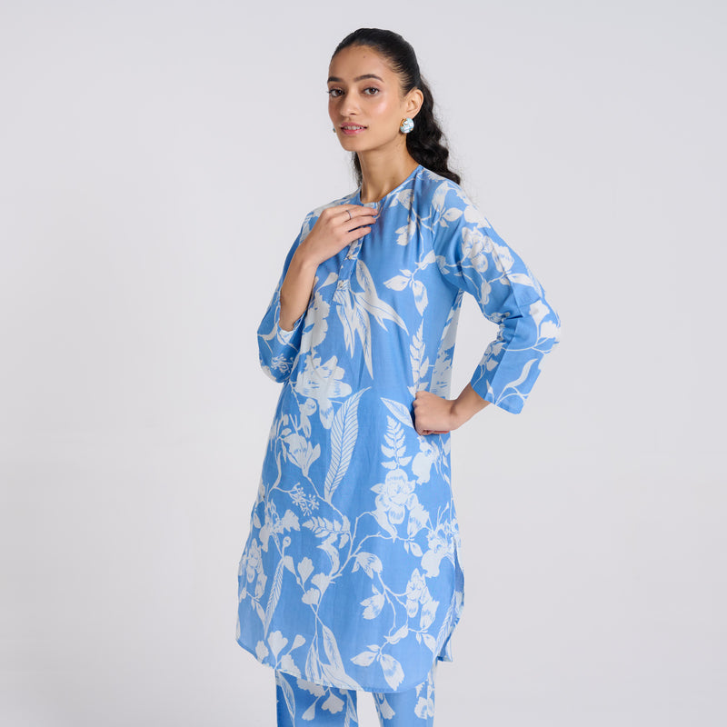 Sky Blue Floral Pure Cotton Co-ord Set