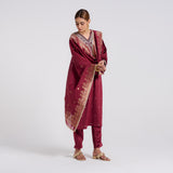 Maroon Varak Embroidered Velvet Set with Brocade Dupatta