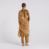 Brown Ochre Varak Embroidered Velvet Set with Brocade Dupatta