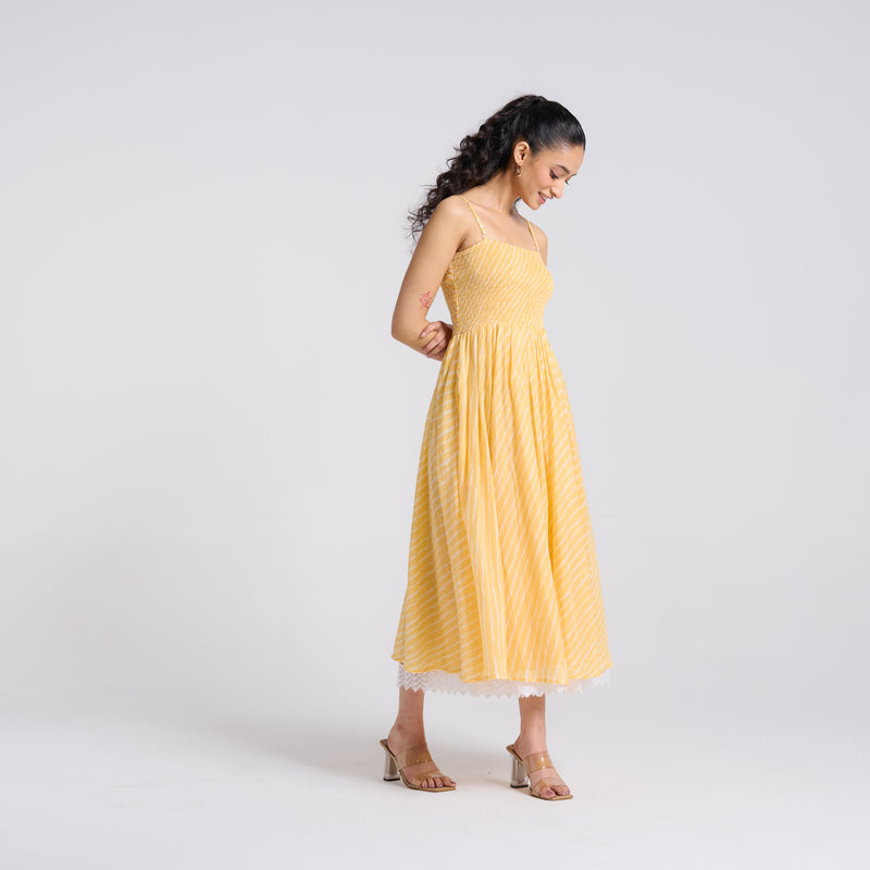 Mango Yellow Leheriya Mulmul Dress