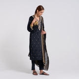 Black Varak Embroidered Velvet Set with Brocade Dupatta