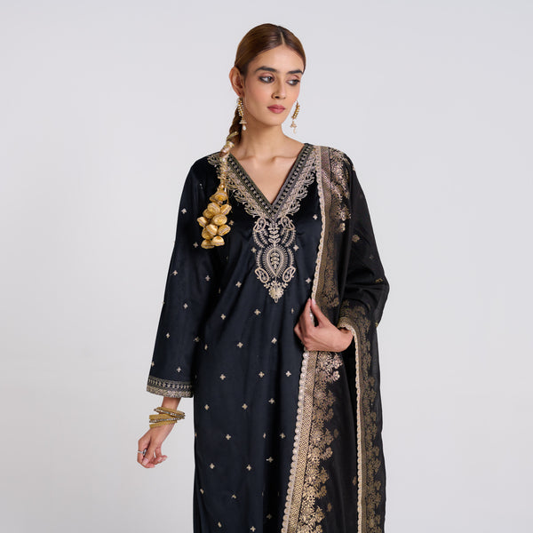 Black Varak Embroidered Velvet Set with Dupatta