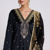 Black Varak Embroidered Velvet Set with Brocade Dupatta