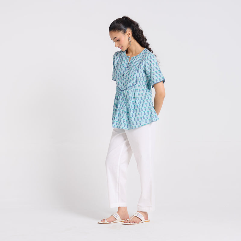 Aqua Bloom Cotton Top