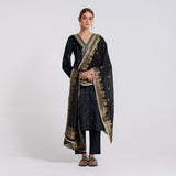 Black Varak Embroidered Velvet Set with Brocade Dupatta