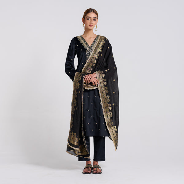 Black Varak Embroidered Velvet Set with Dupatta