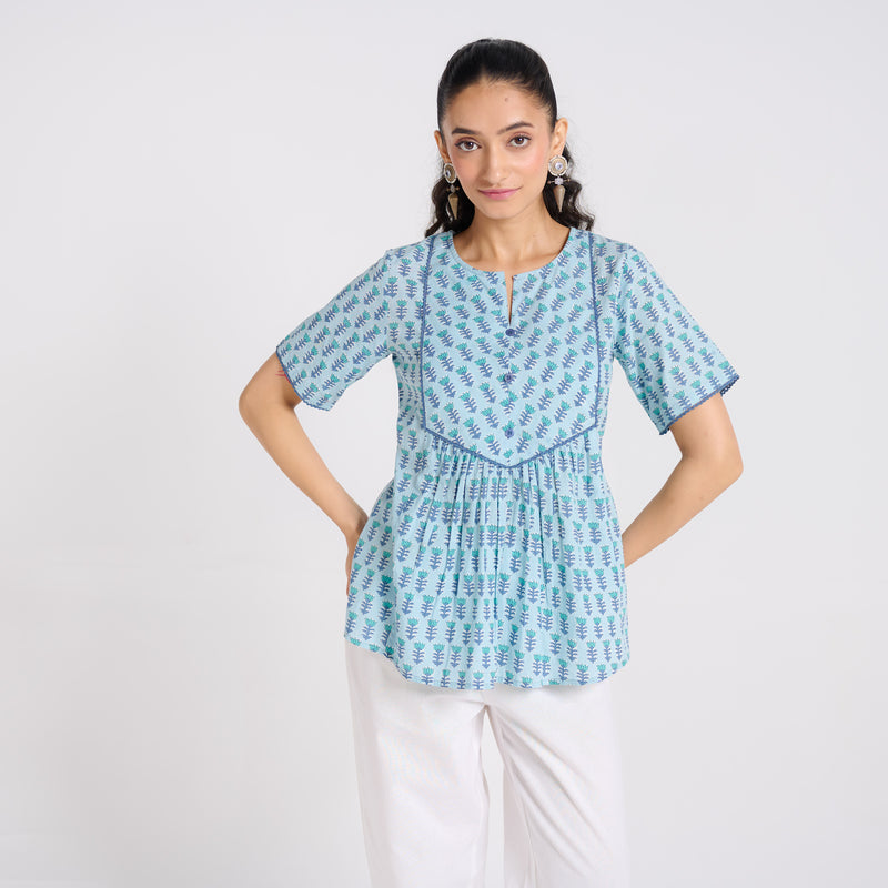 Aqua Bloom Cotton Top