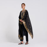 Black Varak Embroidered Velvet Set with Brocade Dupatta