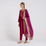 Maroon Embroidered Noor Velvet Set with Brocade Dupatta