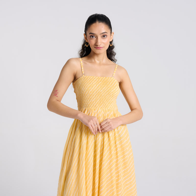 Mango Yellow Leheriya Mulmul Dress