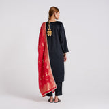 Black Embroidered Noor Velvet Set with Brocade Dupatta