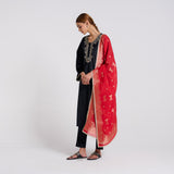 Black Embroidered Noor Velvet Set with Brocade Dupatta