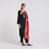 Black Embroidered Noor Velvet Set with Brocade Dupatta