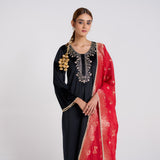 Black Embroidered Noor Velvet Set with Brocade Dupatta