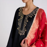 Black Embroidered Noor Velvet Set with Brocade Dupatta