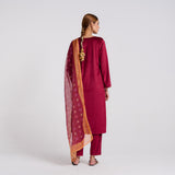 Maroon Embroidered Zareen Velvet Set with Dupatta