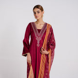 Maroon Embroidered Zareen Velvet Set with Dupatta