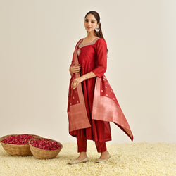 Red Festive Anarkali Set with Brocade Dupatta