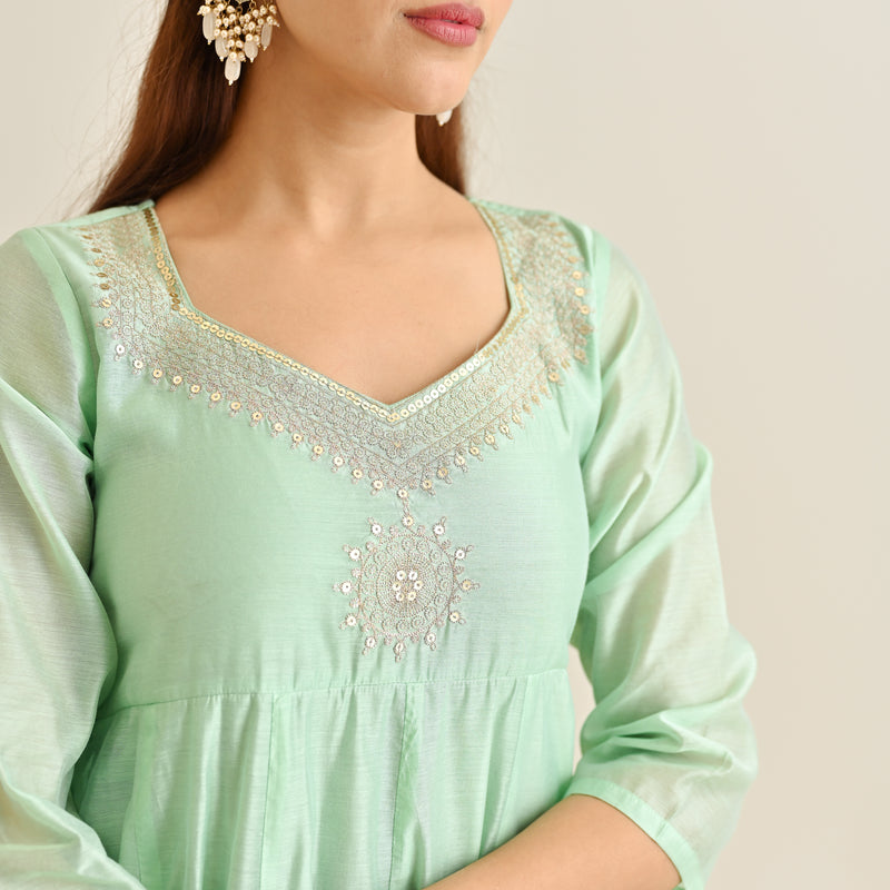 Mint Festive Anarkali Set with Brocade Dupatta