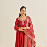 Red Festive Anarkali Set with Brocade Dupatta