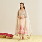 Off White Traditional Anarkali Set with Yoke Embroidery & Dupatta