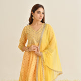 Mango Yellow Traditional Anarkali Set with Yoke Embroidery & Dupatta