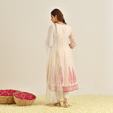 Off White Traditional Anarkali Set with Yoke Embroidery & Dupatta