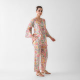 Off White Floral Cotton Co-ord Set with Flared Sleeves