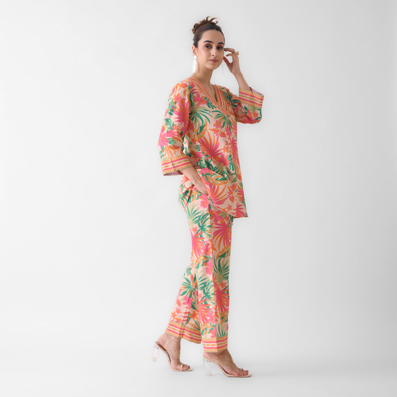 Peach Tropical Cotton Co-ord Set