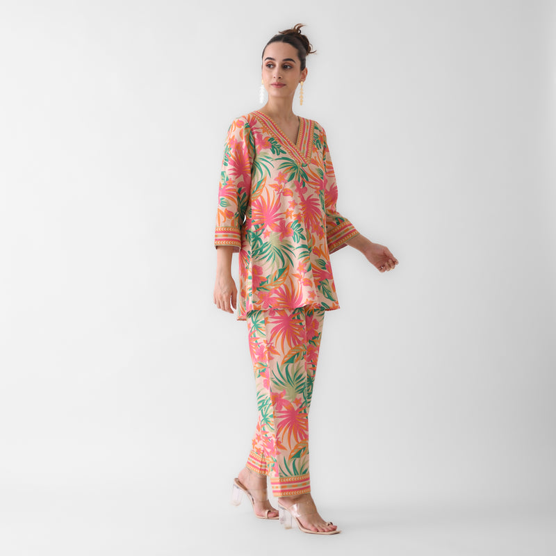 Peach Tropical Cotton Co-ord Set