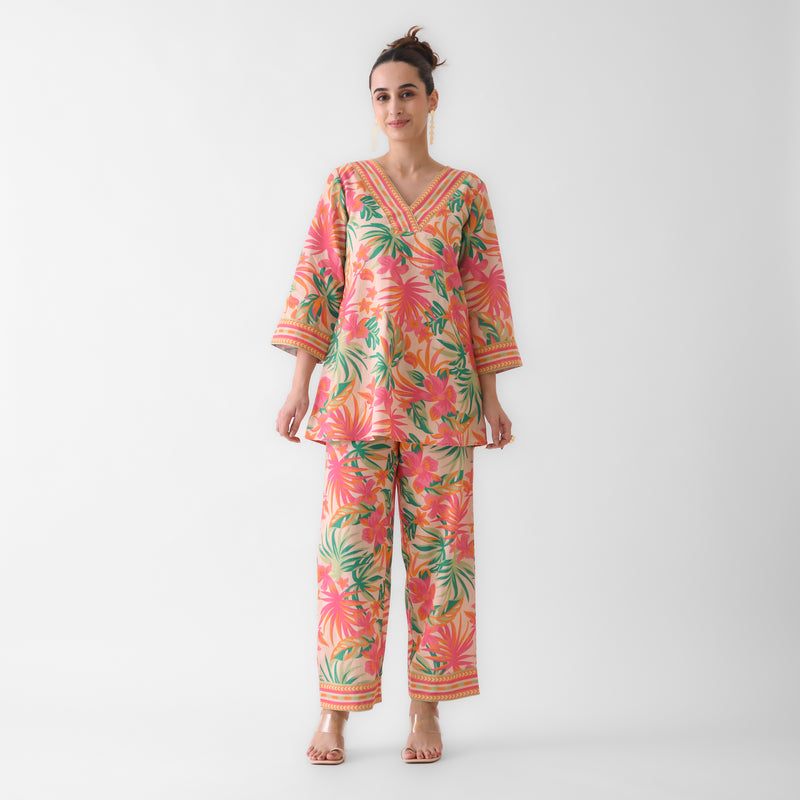 Peach Tropical Cotton Co-ord Set