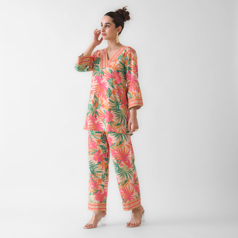 Peach Tropical Cotton Co-ord Set