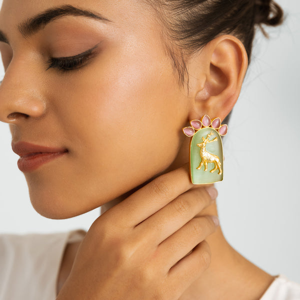 Deer Gem Earrings - Gold