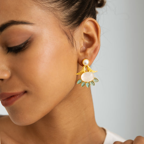 Half Flora Blue Petal Earrings - Gold