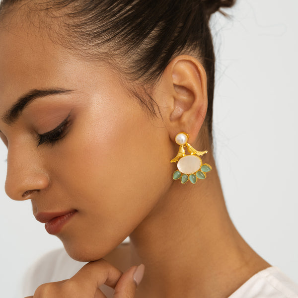 Half Flora Blue Petal Earrings - Gold