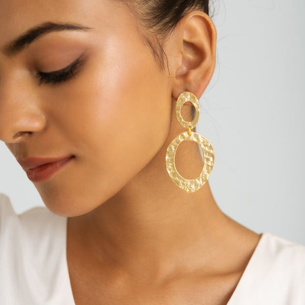 Circle & Oval Statement Earrings - Gold